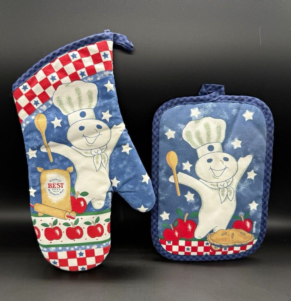 Pillsbury Doughboy 2pc Quilted Cotton Oven Mitt & Potholder Set Multicolor